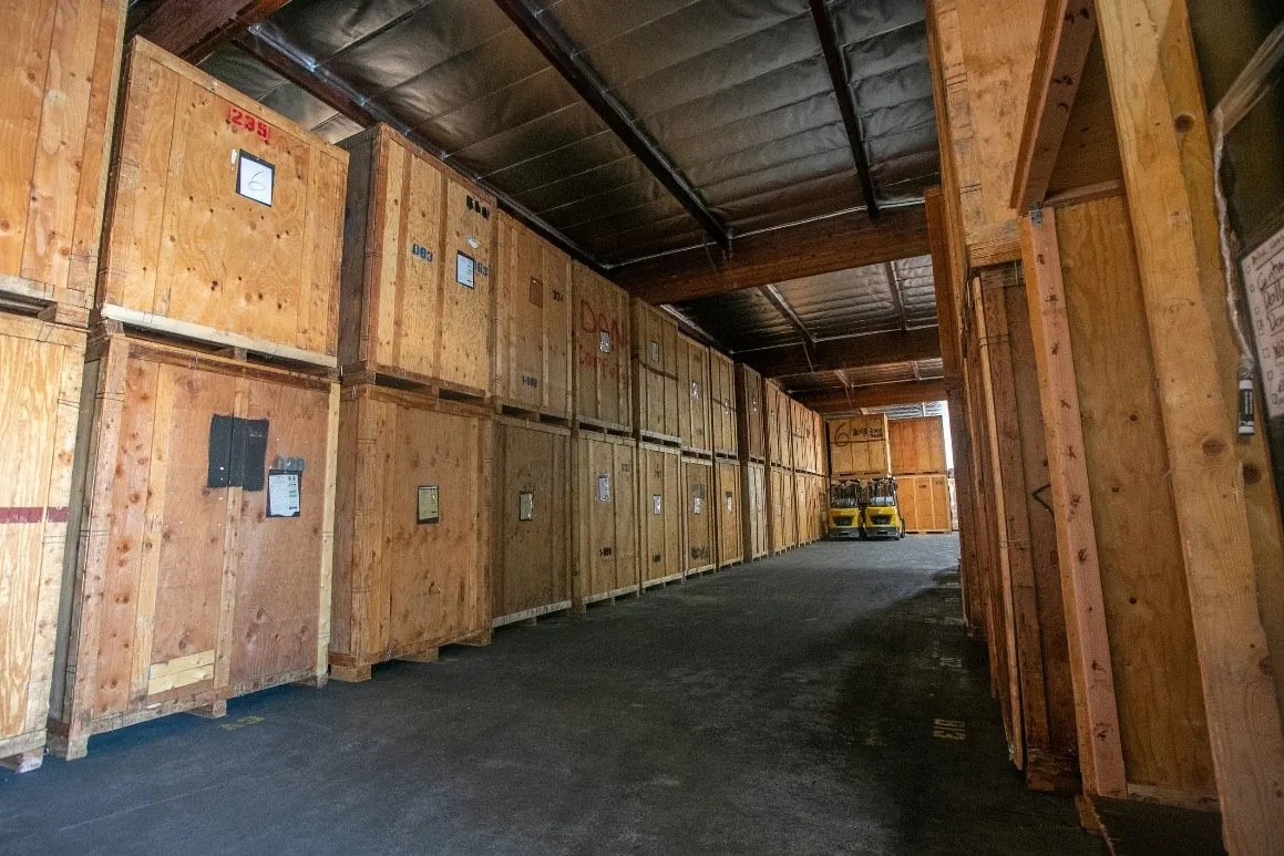 Wooden storage vaults in the Presto warehouse