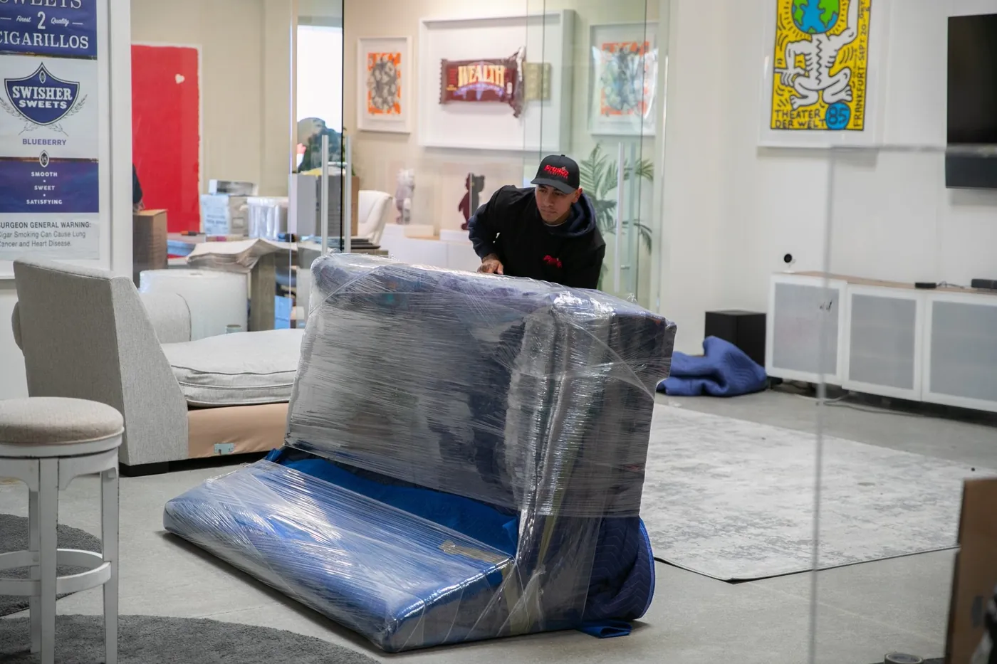 Chair shrink-wrapped by Presto movers